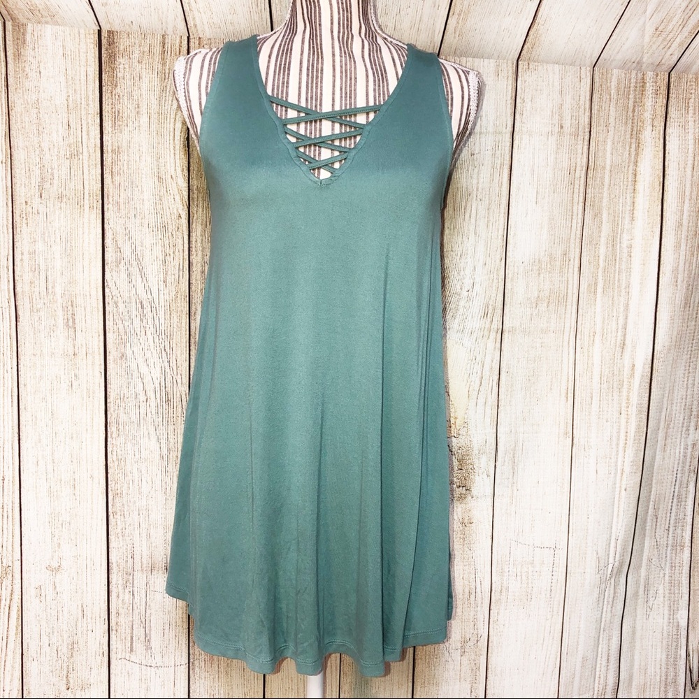 Forever 21 Green Casual Summer XS Dress Flowy Beachy